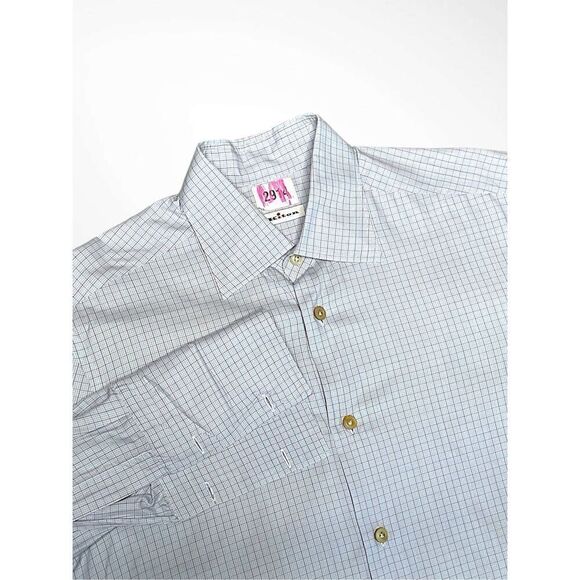 Kiton Shirt Mens‎ 15.5 39 Blue Long Sleeve Button Up Gingham Plaid Cotton Office - Picture 2 of 9